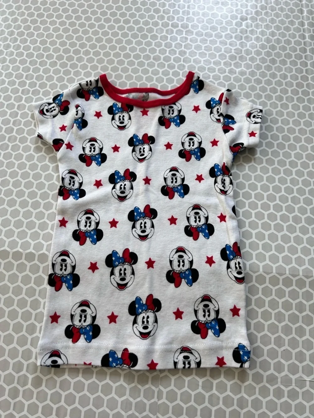 Disney White Minnie Mouse Pajama Set with Red and Blue Accents Size 3T